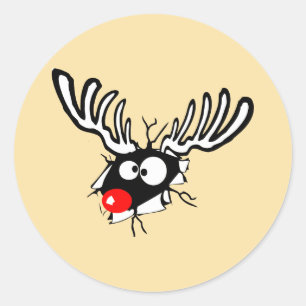 Crazy Red Nosed Reindeer Classic Round Sticker