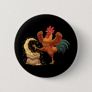 Crazy Rooster Kicking Grain Funny Farm Chicken _1 6 Cm Round Badge