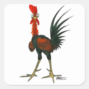 Crazy Rooster Square Sticker
