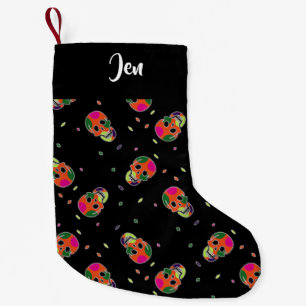 Crazy skulls on black small christmas stocking