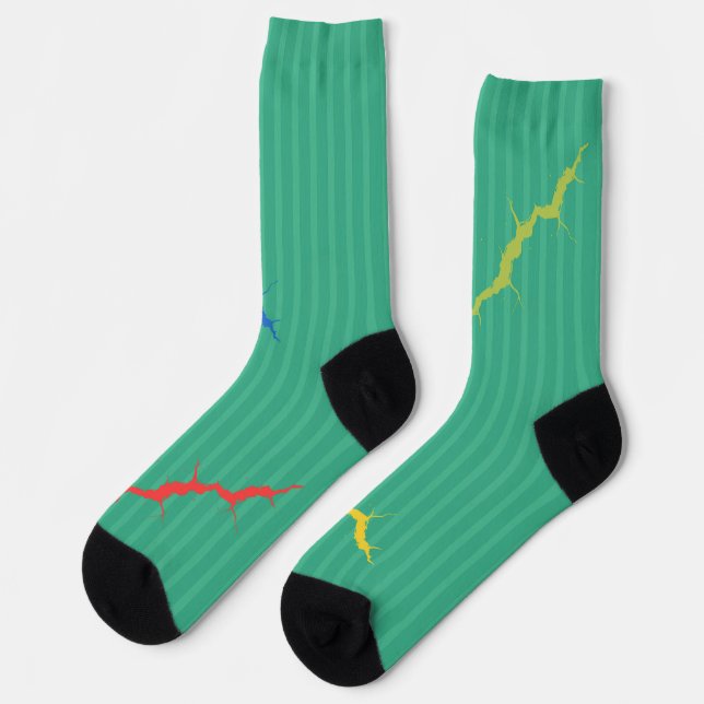 Crazy Socks colourful rips, on green (Left)