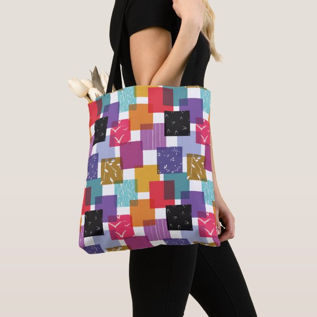 Crazy Square Quilt Pattern Tote Bag (Close Up)
