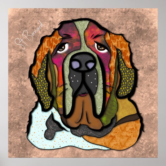 Crazy St Bernard dog face hand-painted  Poster (Front)