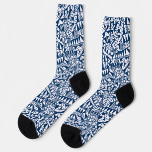 Crazy Structure Pattern 060423 - Indigo Style Blue Socks