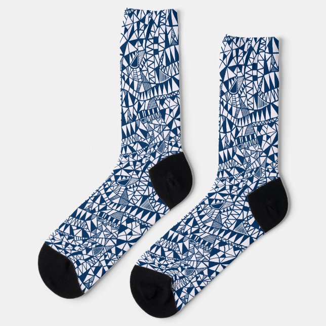 Crazy Structure Pattern 060423 - Indigo Style Blue Socks (Left)