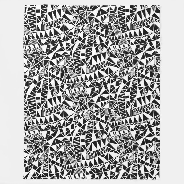 Crazy Structure Pattern 060423 - White on Black Fleece Blanket (Front)