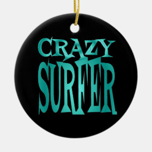 Crazy Surfer in Teal Ceramic Tree Decoration