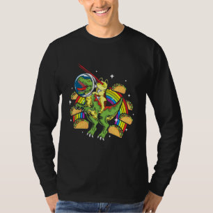 Crazy T Rex Riding Cat Laser Eye Taco Rainbow Spac T-Shirt