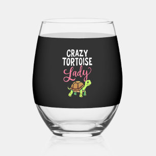 Crazy Tortoise Lady Tortoises Mom Women Turtle (3) Stemless Wine Glass