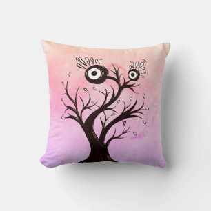 Crazy Tree Creature Ink Art Pink Fantasy Cushion
