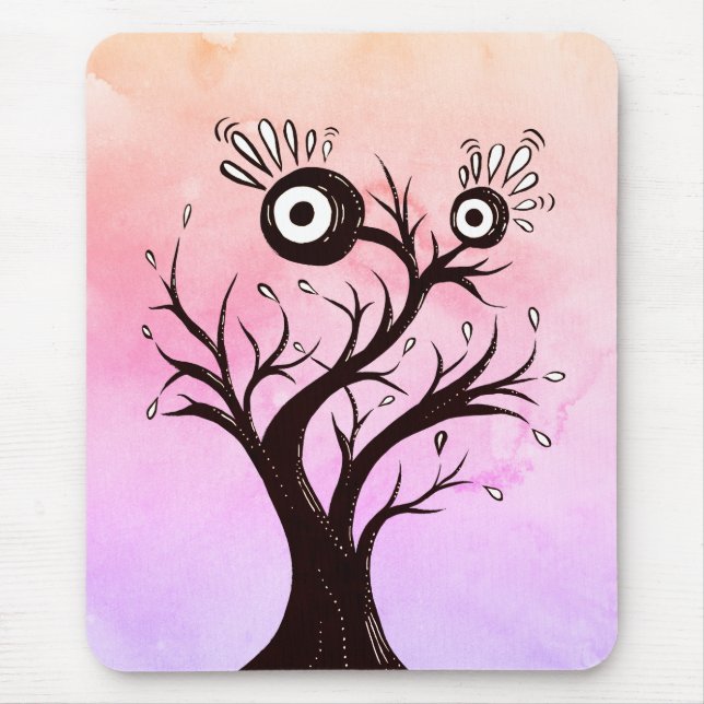 Crazy Tree Creature Ink Art Pink Fantasy Mouse Mat (Front)