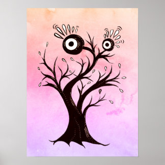 Crazy Tree Creature Ink Art Pink Fantasy Poster