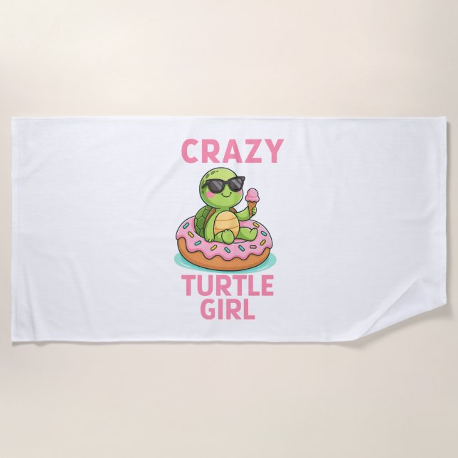 Crazy turtle girl beach towel (Front)