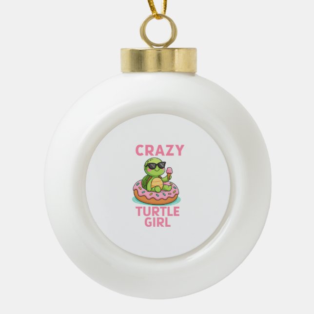 Crazy turtle girl ceramic ball christmas ornament (Front)