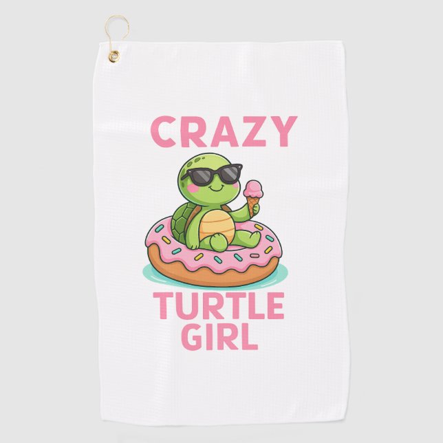 Crazy turtle girl golf towel (Front)