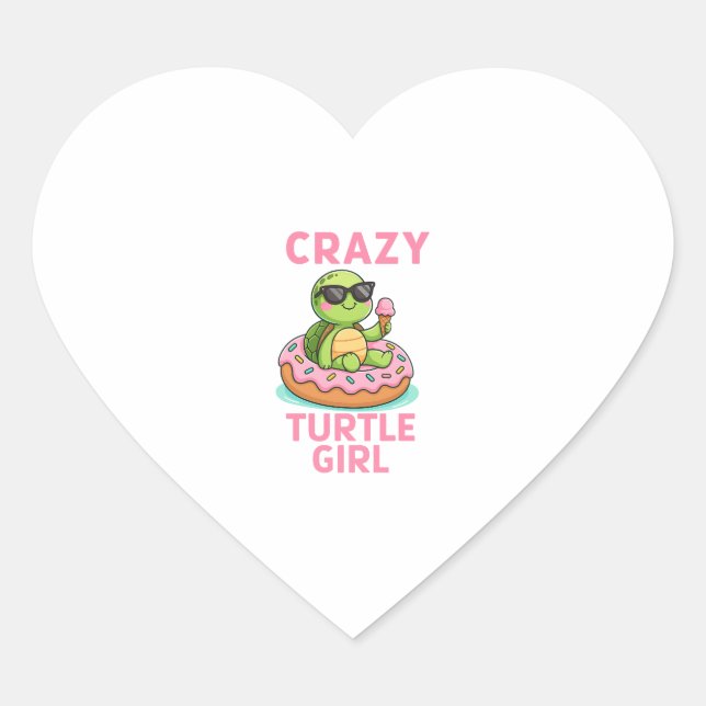 Crazy turtle girl heart sticker (Front)