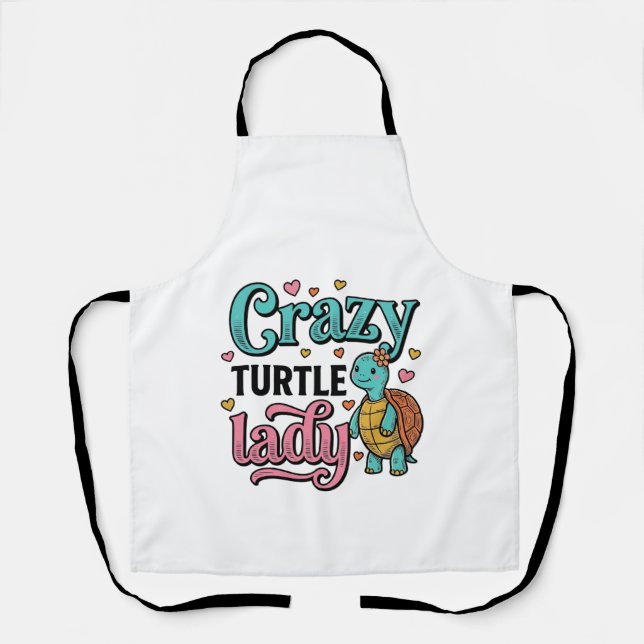 Crazy Turtle Lady Vintage Engraving Design_1 Apron (Front)