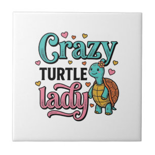 Crazy Turtle Lady Vintage Engraving Design_1 Tile