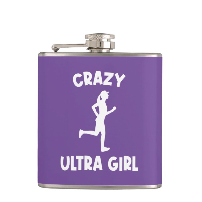 Crazy Ultra Running Girl Hip Flask (Front)