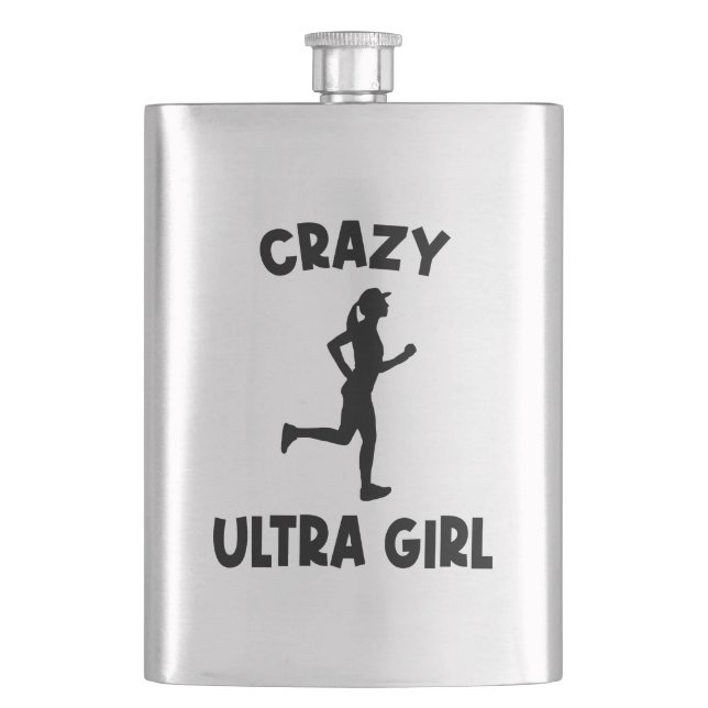 Crazy Ultra Running Girl Hip Flask (Front)