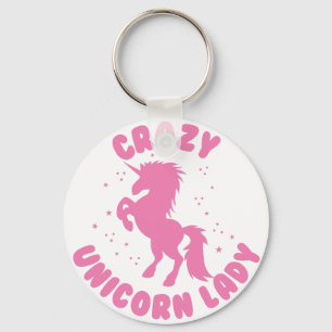 crazy unicorn lady circle in pink key ring