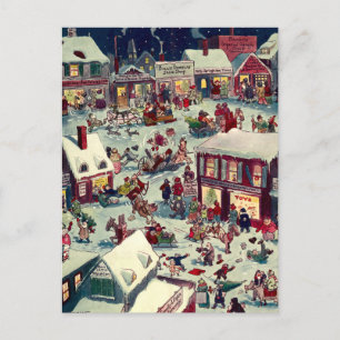 Crazy Village On Christmas Eve Holiday Postcard