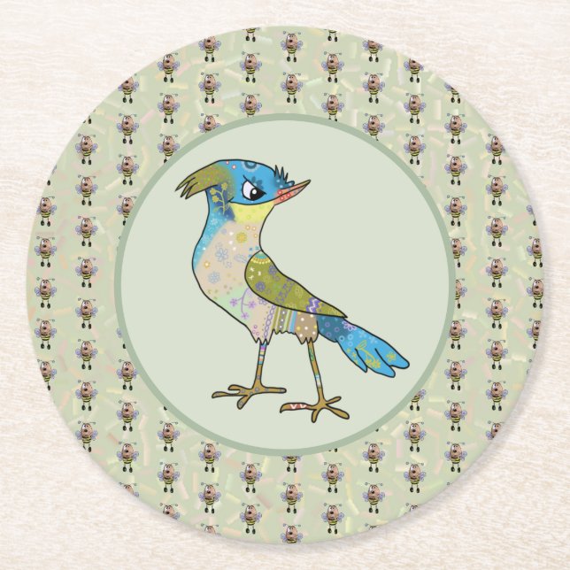 Crazy Vogel  Round Paper Coaster (Front)