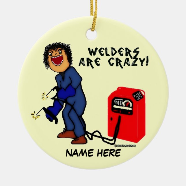 Crazy Welder Cartoon Ceramic Tree Decoration (Front)
