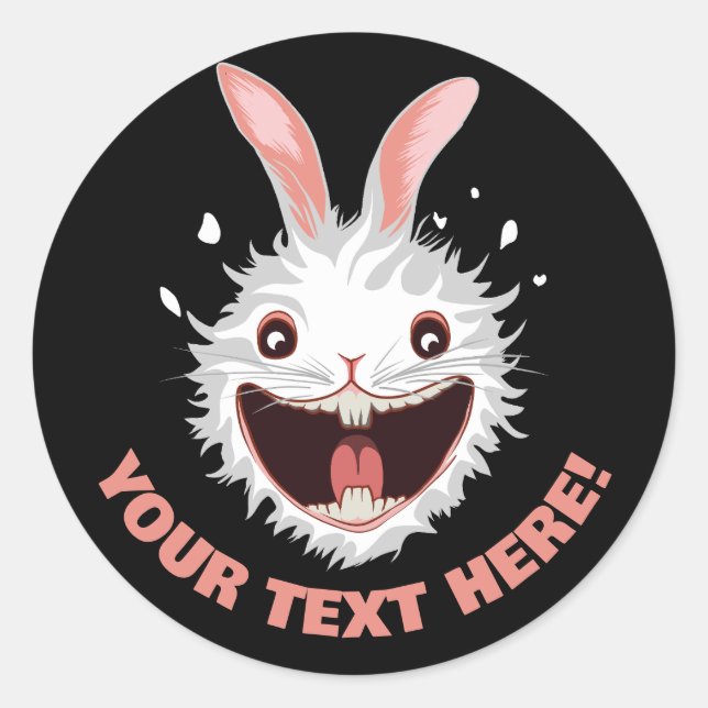 Crazy White Rabbit Face Classic Round Sticker (Front)