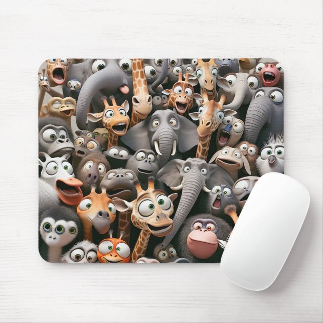 Crazy Wildlife Group  Mouse Mat (With Mouse)