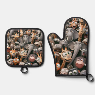Crazy Wildlife Group Oven Mitt & Pot Holder Set
