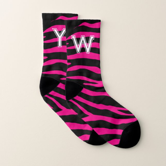 Crazy women's socks with zebra stripe and monogram (Pair)