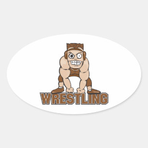 crazy wrestler wrestling design oval sticker