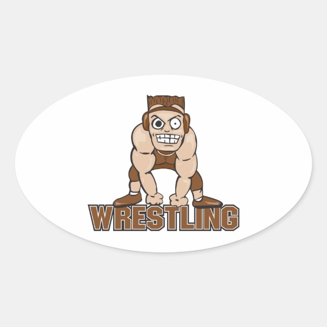 crazy wrestler wrestling design oval sticker (Front)