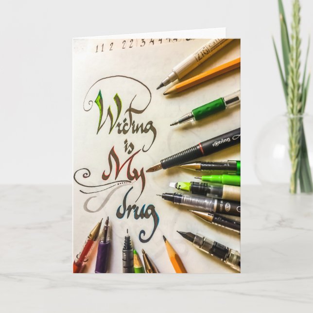 Crazy writer manifesto pens and pencils card (Front)