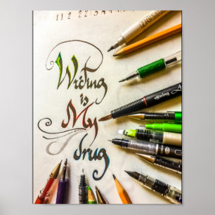 Crazy writer manifesto pens and pencils poster