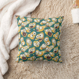 Crazy Yellow Monster Teal Halloween Cushion