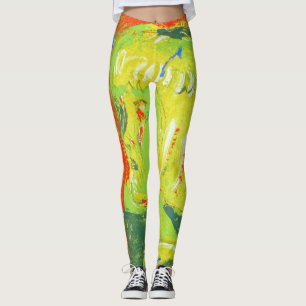 Crazy yellow orange red green dance leggings