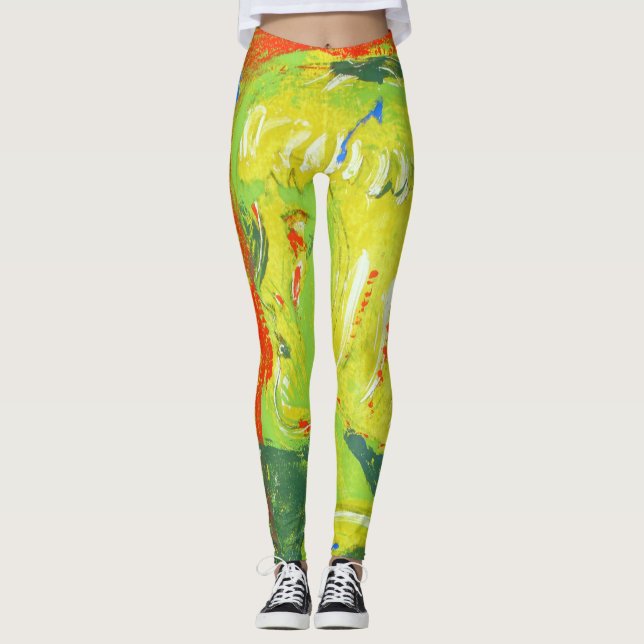 Crazy yellow orange red green dance leggings (Front)