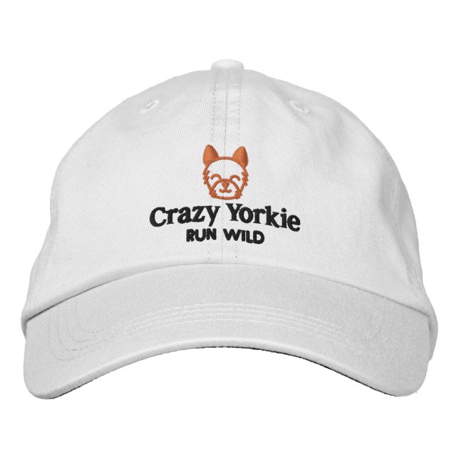 Crazy Yorkie Hat Embroidered Baseball Cap (Front)