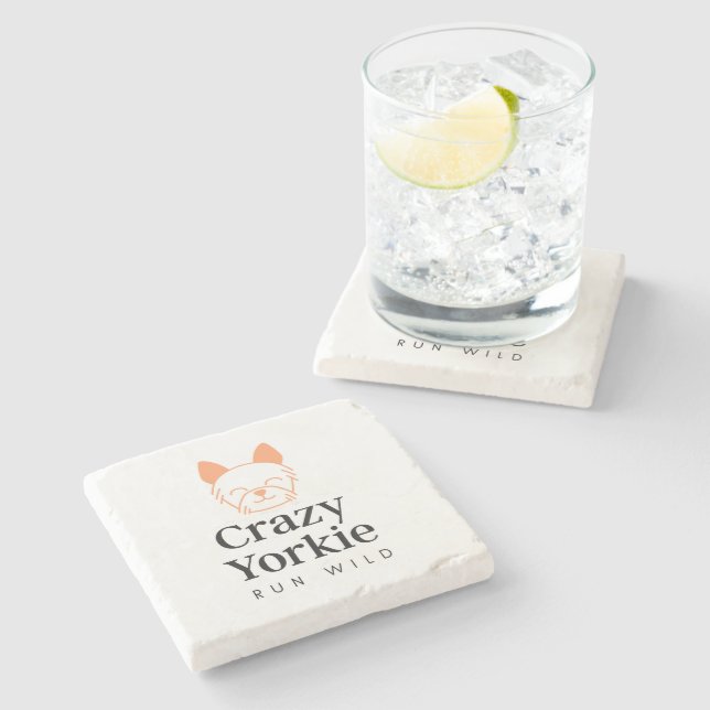 Crazy Yorkie Premium Marble Coaster (Side)