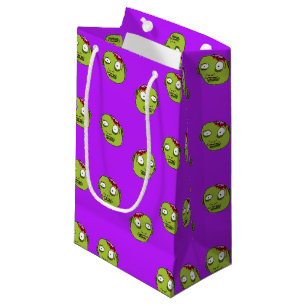 Crazy zombie head on purple small gift bag