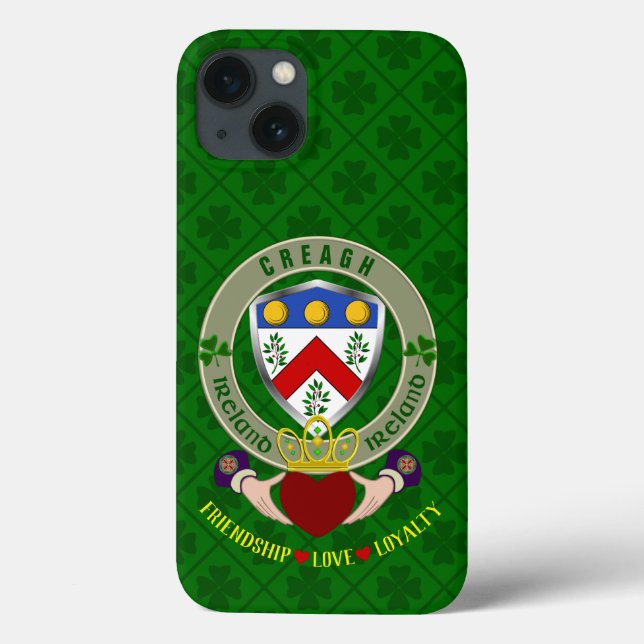 Creagh Irish Shield & Claddagh Personalized       Case-Mate iPhone Case (Back)