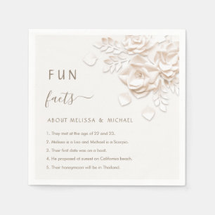 Cream 3D Flowers Roses Fun Facts Wedding  Napkin
