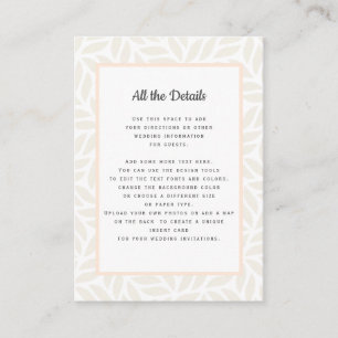Cream abstract foliage  WEDDING Details Directions Enclosure Card
