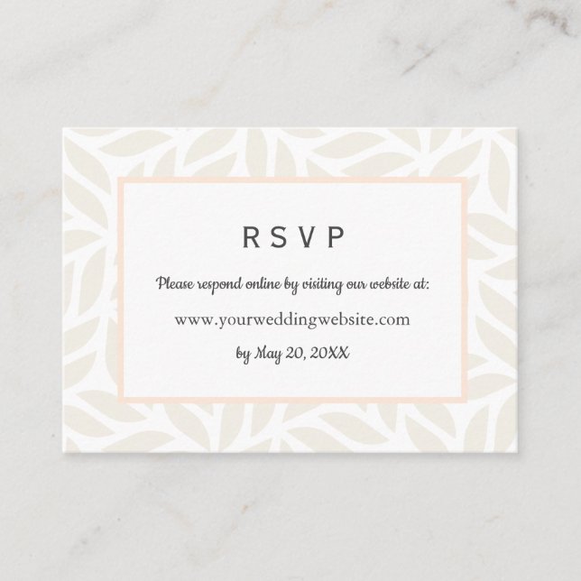 Cream abstract foliage Wedding RSVP Online Website Business Card (Front)