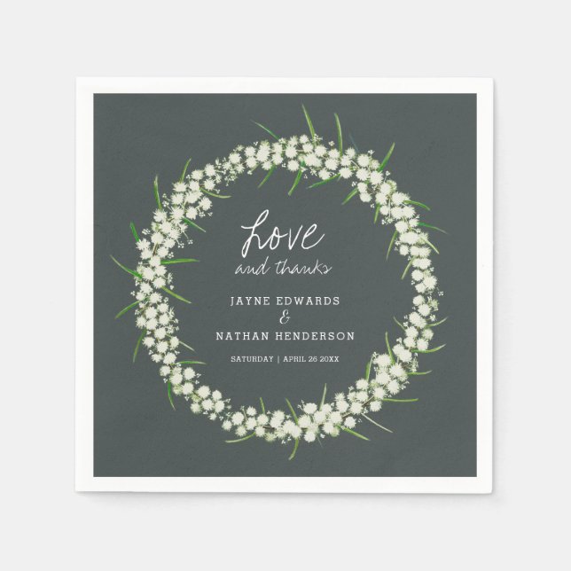 Cream acacia spring flowers art wedding napkins (Front)