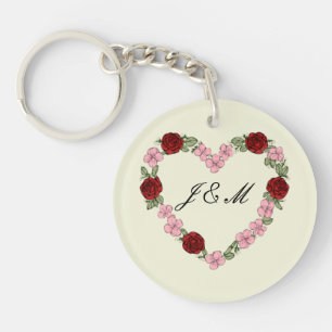 Cream acrylic keychain with pink heart and ro