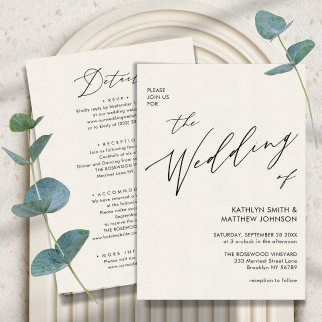 Cream All In One Elegant Script Minimalist Wedding Invitation (Creator Uploaded)