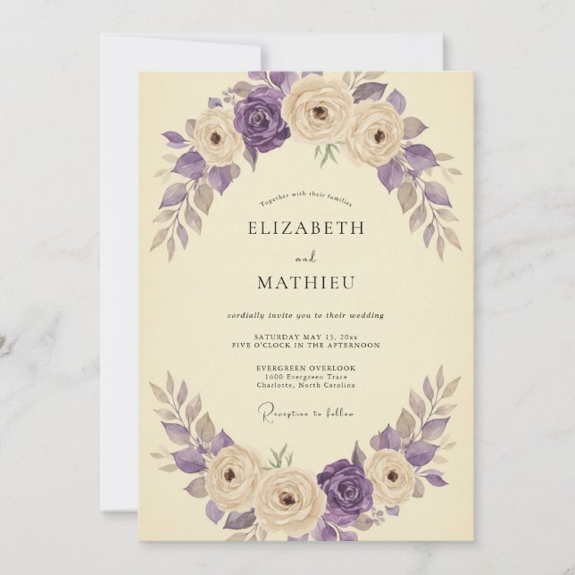 Cream Amethyst Rose Wedding Invitation (Front)